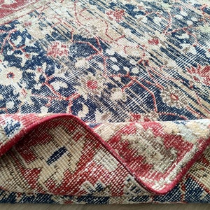 3x6 Red Navy Blue Beige Vintage Runner Rug, 3x6 Oushak Runner Rug, Turkish Office Rug, Kitchen Kids Entry Runner Rug, Home Decor, 3.5x6.1 Ft