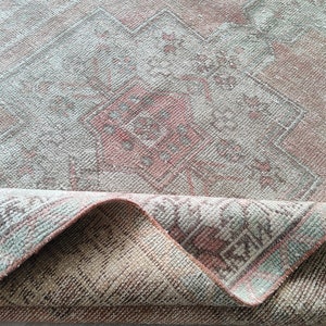 4x8 Faded Oushak Rug: Red, Green & Beige Bohemian Decor