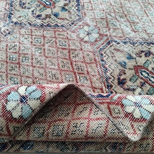 3x6 Faded Green Red Blue Oushak Runner, 3x6 Handmade Vintage Rug, Turkish Kids,Kitchen,Entry Runner, Anatolian Rug, Home Decor, 3.3x6.2 Ft