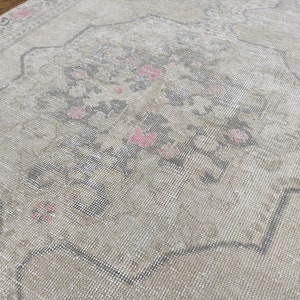 4x8 Vintage Oushak Rug: Green, Pink & Gray Bohemian Decor