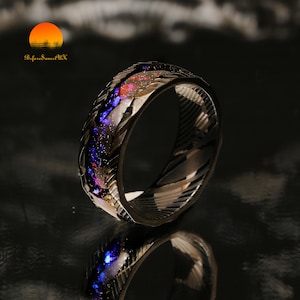 Nebula Meteorite Tungsten Steel Ring 8mm, Blue Sandstone Meteorite Wedding Ring Unique, Men&#39;s promise Ring, Personalized Anniversary Gift