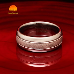 Galactic Lovers, White Sandstone & Meteorite Ring, Silver Sandblasting Wedding Rings, Nebula Ring, Brushed Tungsten Rings, White Meteor Ring