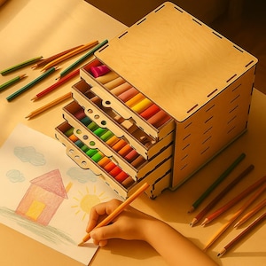 Laser Cut Art Supplies Organizer: DIY Plywood/Acrylic Storage Box (SVG DXF Files)