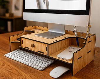 Laser Cut Monitor Stand SVG | Desk Organizer with Drawer | Plywood 6mm (Digital Download)