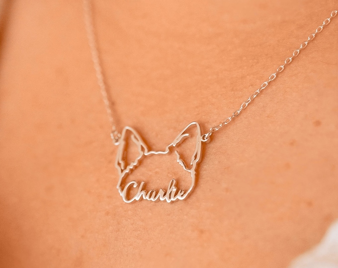 Dog Name Necklace, Personalized Dog Ears Necklace, Custom Pet Jewelry, Pet Name Necklace, Pet Memorial Gift, Gift for Her, Christmas Gift