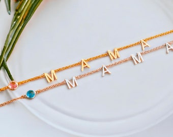 Mama Letter Name Necklaces with Birthstone, Personalized Jewelry, Minimalist Necklace, Letter Necklace, Mother Name Necklace, Dainty Gifts