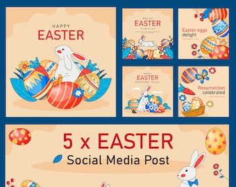 Easter Social Media Post, 5x Easter Theme Poster, Happy Easter Post, Easter Time, Spring Post, Springtime, 31 March 2024 , March Post