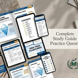May include: A collection of study materials including an open textbook, multiple tablets, and smartphones displaying educational content on psychology, featuring diagrams of the iceberg model, Freud's psychosexual stages, and defence mechanisms.