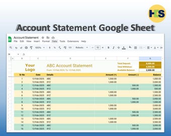 Einfaches & unkompliziertes Kontoauszug Google Sheet | Auto Seriennummer, Laufende Waage | Farbkennzeichnung