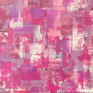 Abstract, colourful squeegee painting in pink/magenta, acrylic paint on stretched canvas, 70 x 50 cm