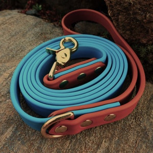 Dog Leash, Waterproof Dog Leash, Vegan Leather Leash, Biothane Dog Leash, Two Tone, Lagoon and Tan