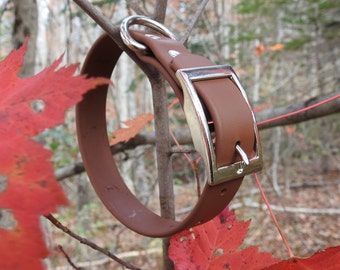 Biothane Adjustable Dog Collar. Brown Vegan Leather