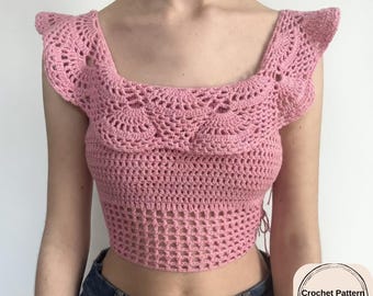 Patrón de corpiño de ganchillo: Top de verano de encaje con volantes (Descarga en PDF)