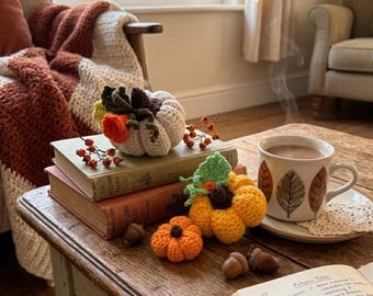 Patrón de calabaza de ganchillo, decoración otoñal de amigurumi en PDF, descarga digital