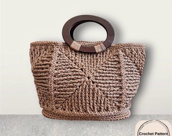 Bolso de crochet hecho a mano con asas de madera, patrón de crochet, descarga digital en PDF,