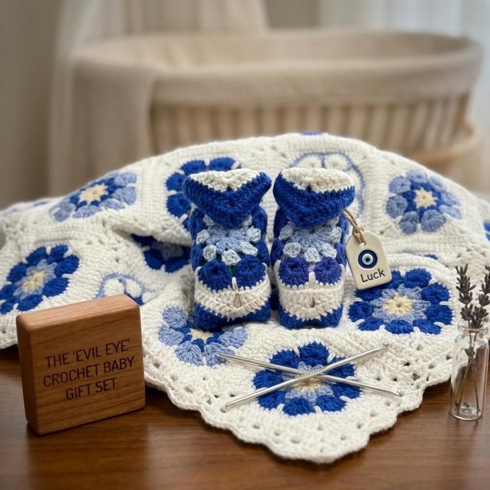 40 Eye Crochet Patterns: Mesmerizing Designs for Every Crochet Enthusiast 38 Crochet Evil Eye Baby Set