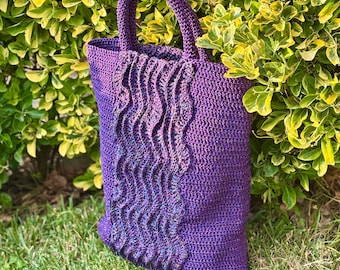 Crochet Pattern Purple Market Bag | Wave Pattern Summer Tote | Digital PDF Download Handmade Handbag