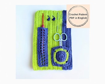 Patrón para organizador de ganchos de ganchillo, tutorial para estuche cuadrado estilo abuela (descarga en PDF)