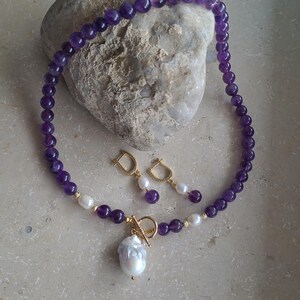 Amethyst gemstone necklace handmade necklace, stone necklace pearl necklace for women, pearl choker, stone necklace, pearl necklace, gemstone jewelry