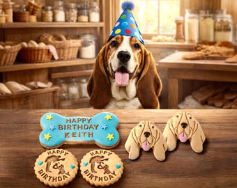 Basset Hound Personalised Dog Birthday Biscuit Set
