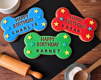 Personalised Iced Dog Birthday Bone Biscuits - Set of 3