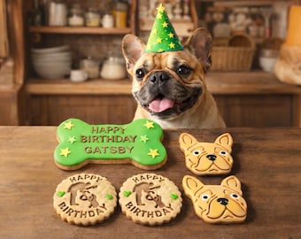 French Bulldog Personalised Dog Birthday Biscuit Set