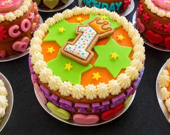 Dog Cake Star Design 6” (Orange, Purple & Green)