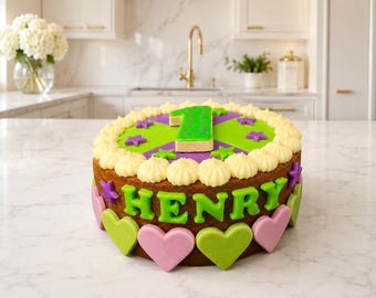 Dog Personalised 6” Cake - Purple and Green