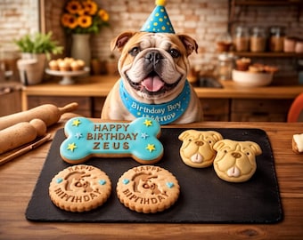 English Bulldog Personalised Dog Birthday Biscuit Set
