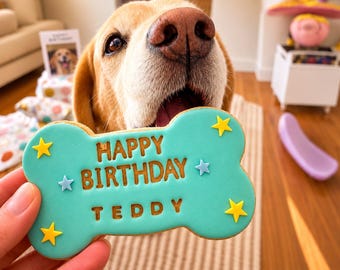 Personalised Iced Dog Birthday Bone Biscuits - Set of 3