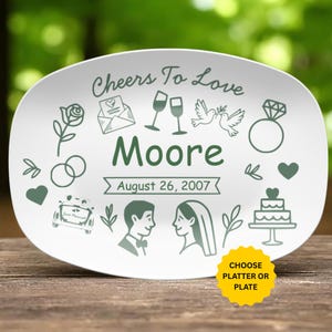 Personalized Wedding Plate or Platter Custom Bridal Shower Gift or Newlywed Keepsake in Multiple Colors for Couples Decor Green and White