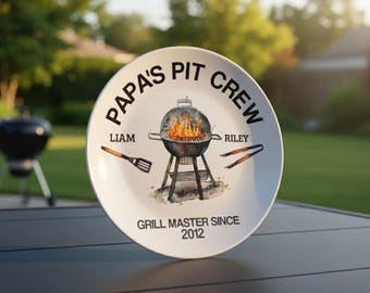 Papa's BBQ Platter – Personalized Poppy's Pit Crew Plate with Kids’ Names, Custom Grill Gift