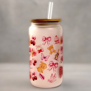 Personalized Coquette Glass Tumbler With Lid and Straw-pink Bows ...