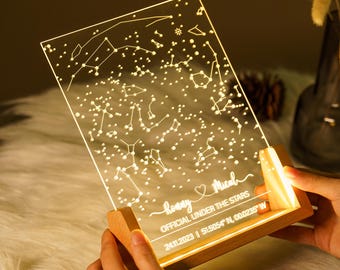 Custom star map by date | Star map night light | Personalized constellation map | Night sky by date | Engagement gift for him and her |