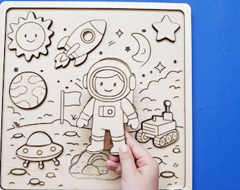 Digital File OuterSpace Puzzle 3 Layers, Laser Cut Template for Children - Glowforge File, Fun Coloring Project Play for Kids SVG DXF Vector