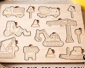 Construction Vehicle Puzzle SVG DXF Laser Cut File | Digital Download for CNC Glowforge XTool | Layered 3D Wood Puzzle Design in Lightburn
