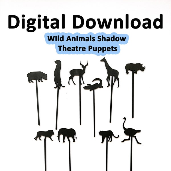 Wild Animals Puppets Vector Template, Printable Shadow Theatre Set, Ready to Cut Laser File, Paper and Wooden PDF, Preschool Activities SVG
