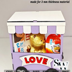 Digital File Candy Cart, Valentine's Day SVG Sweets Box, Countertop Decor Laser Cut Project, DXF Feb 14th Design Flowers Container, 3D DIY