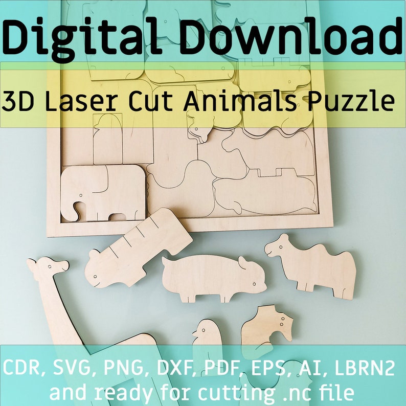 3D Animal Puzzle Laser Cut File - Glowforge File, Puzzles for Kids SVG ...