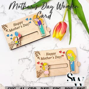 Dxf Festa della mamma Biglietto regalo in legno - Ti amo mamma - File tagliato al laser - Glowforge SVG - Download digitale Regalo fai da te per la mamma - Modello CNC 8 marzo