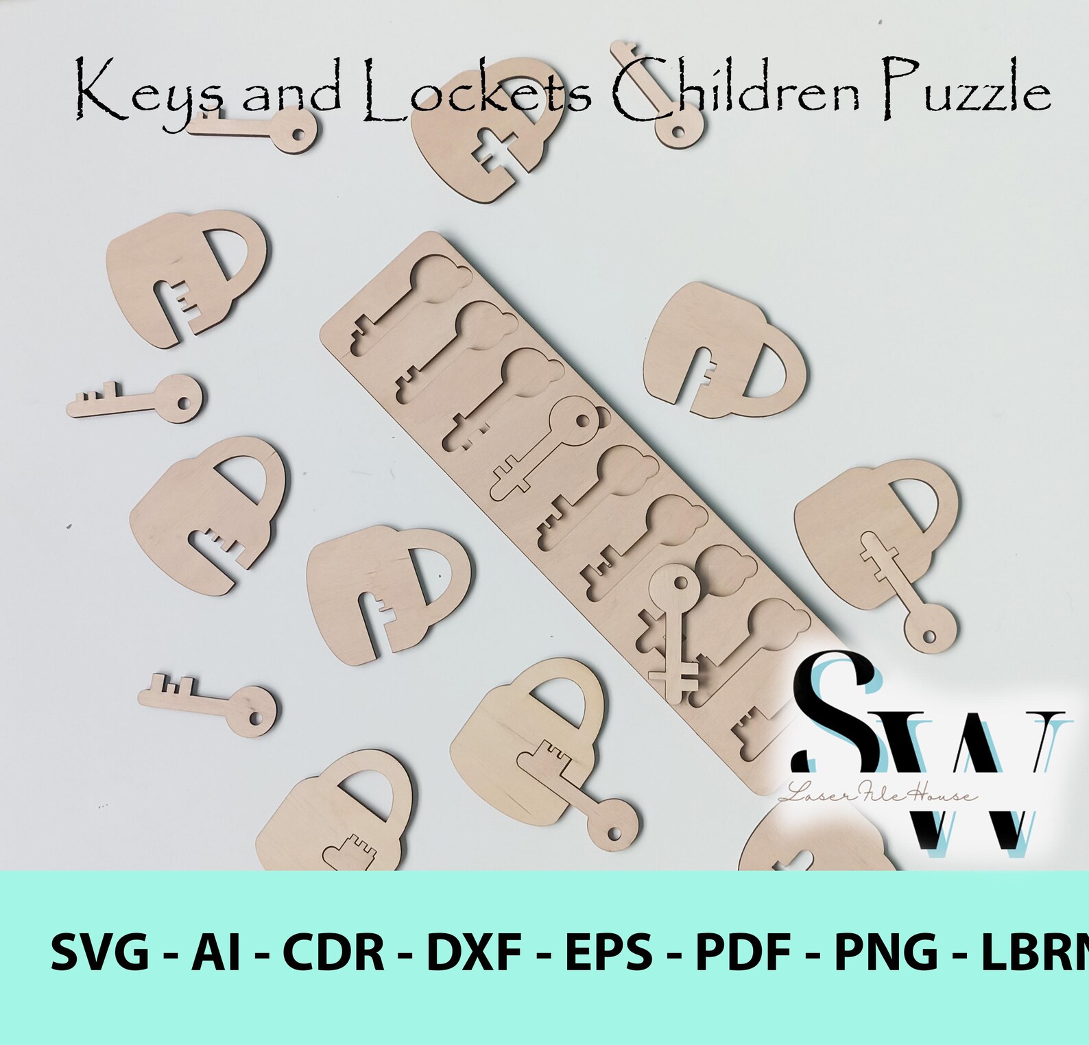 Digital File Keys and Locks Puzzle, Laser Cut Template for Children ...