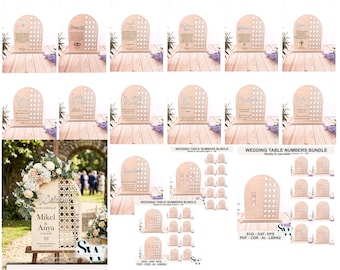 Full Bundle Wedding Signage Pack, Rattan Arched Table Numbers and Decor Set, Appreciation Plaques, Boho SVG DXF Vector File, Reception Decor