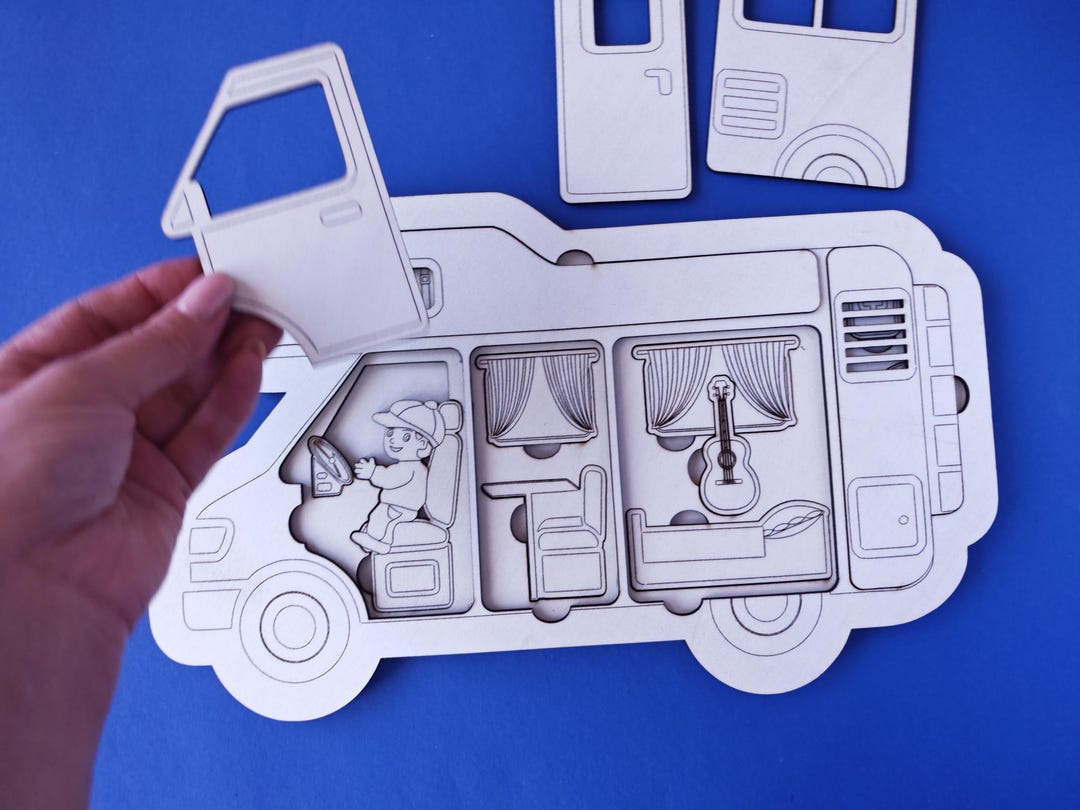 Shape Puzzle Rv Puzzle Laser Engrave and Cut Designs - Camper Van 3 Layers - Wooden ...