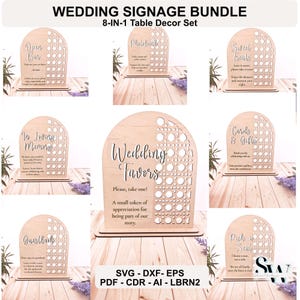 Boho Wedding Signs Bundle, Table Top Laser Cut Template, Open Bar Guestbook Cards Gifts Layout, Photobooth Memory Favor Decoration SVG DXF