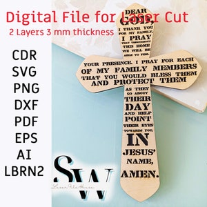 Laser Cut Jesus Christ with Pray Words, SVG File Lords Prayer Cross, Religious Wooden Cut Out Cross for Laser Craft Projects, 2 Layers File