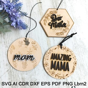 Arquivo de corte a laser para o dia das mães, presente de charme de carro CDR, modelo vetorial para a mãe, padrão de gravação de 8 de março, SVG Dia da Mulher, flores silvestres DXF