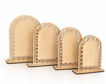 Rattan Pattern Table Stand 4 Sizes, Arch Bundle Template SVG, Laser Cut File, Standing Sign Base, Bar Menu, Rustic / Boho Wedding Decor