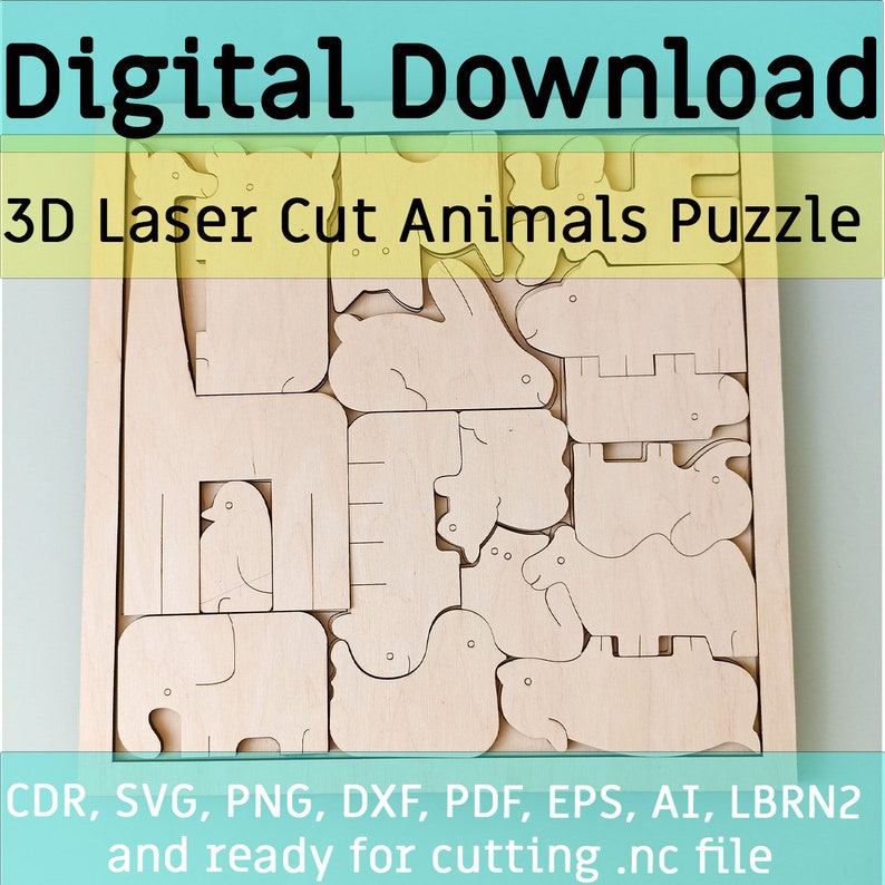 3D Animal Puzzle Laser Cut File - Glowforge File, Puzzles for Kids SVG ...