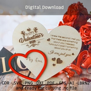 Laser Cut File Valentine&#39;s Day Gift, Love Message Gift for Her SVG - Heart Shaped Stand AI - Vector Template Heart Statuette, DXF Pattern