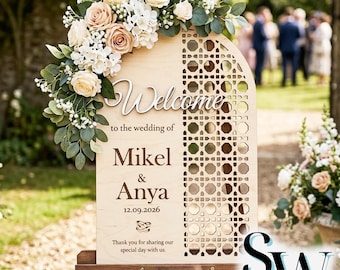 Rattan Wedding Welcome Sign SVG, Arch Bridal Shower Decoration, Wedding Reception Decor Laser Cut File, Wicker Ceremony Poster, Cannage dxf